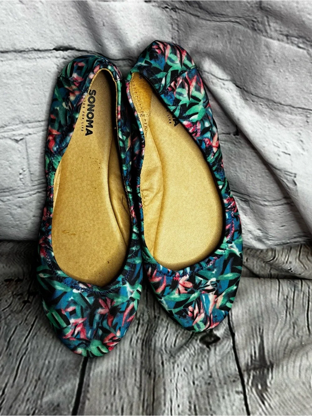 Sonoma Floral‎ Foldable Ballet Flats - Teal, Pink & Green
